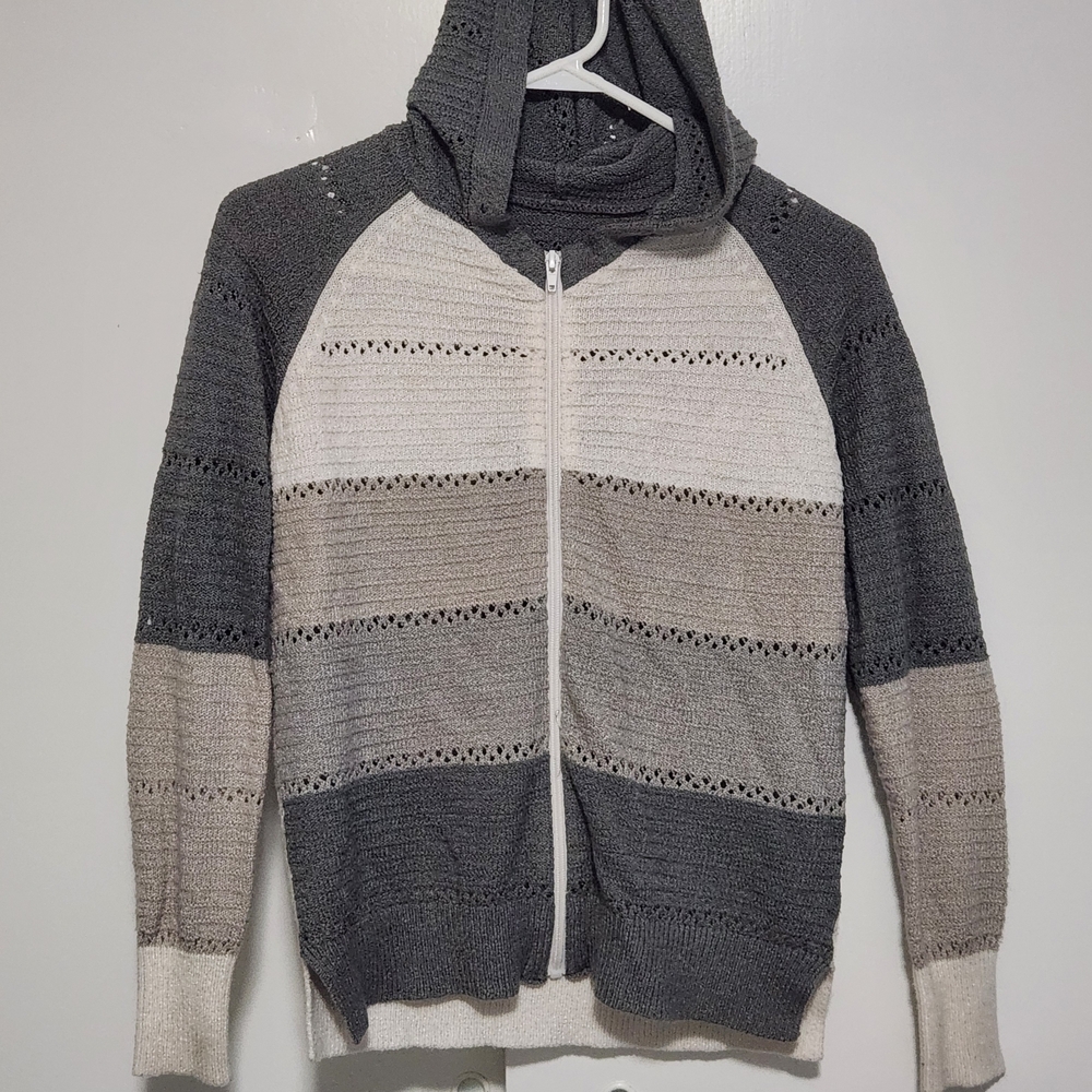 Gray and Cream Zip-Up Sweater